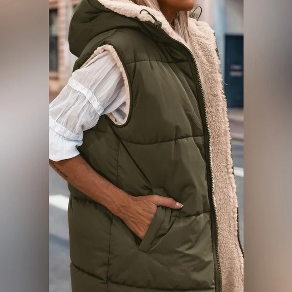Zip-Up Longline Hooded Vest